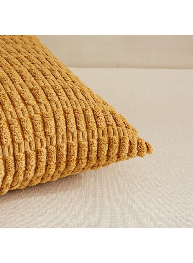 4 Packs Pillow Cover, 45*45cm Neutral Decorative Throw Pillow Covers , for Living Room Couch Bed Sofa, Rustic Farmhouse Boho Home Decor, Soft Plush Striped Corduroy Square Cushion Case (45x45 cm) - Image 4